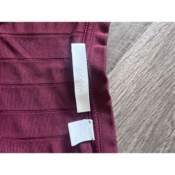 Hugo Boss Maroon Burgundy Ribbed Short Sleeve Scoop Neck Blouse, Size Large - Picture 4 of 5